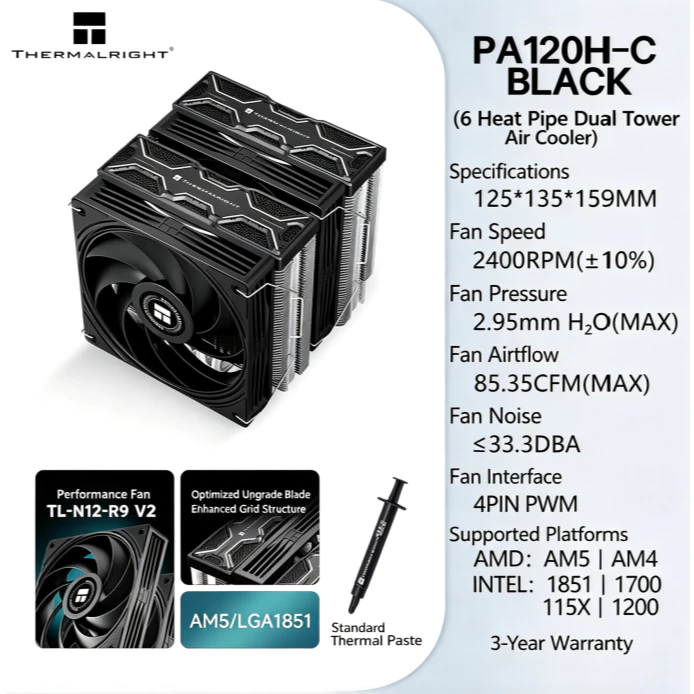 Thermalright PA120H‑C BLACK Du - Air Cooler Cpu recensie en prijs